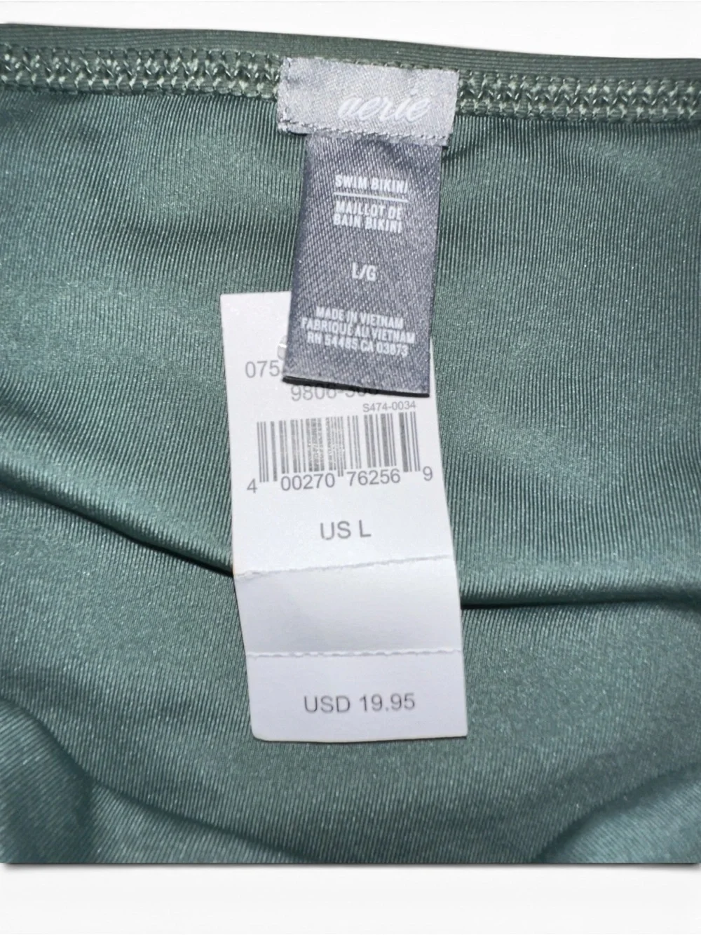 aerie Olive Green Hipster Full Coverage Classic Bikini Bottom Size L NWT